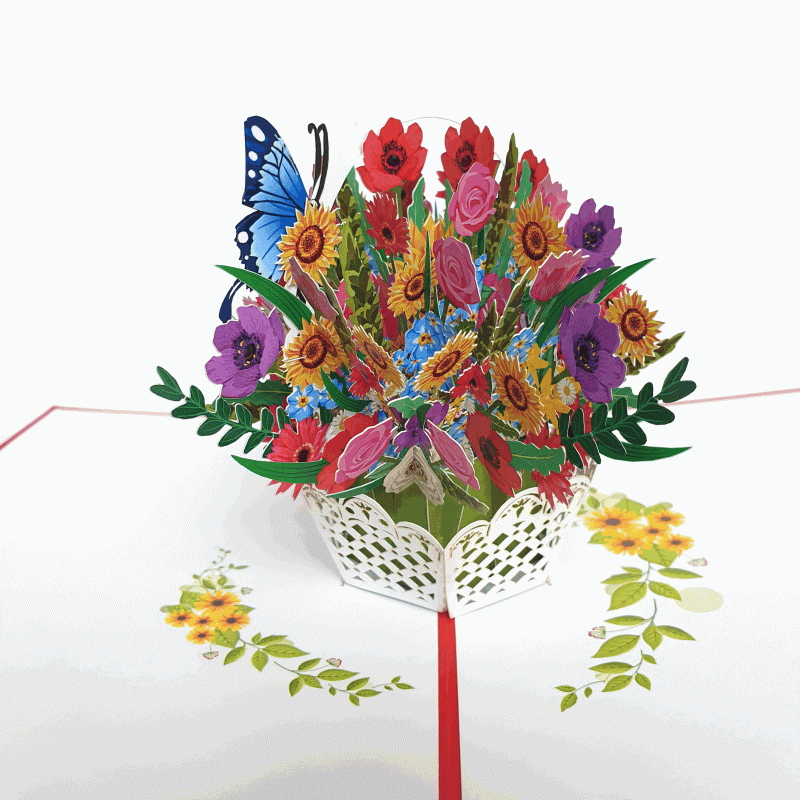 pop-up bloemenmand met vlinder kaart